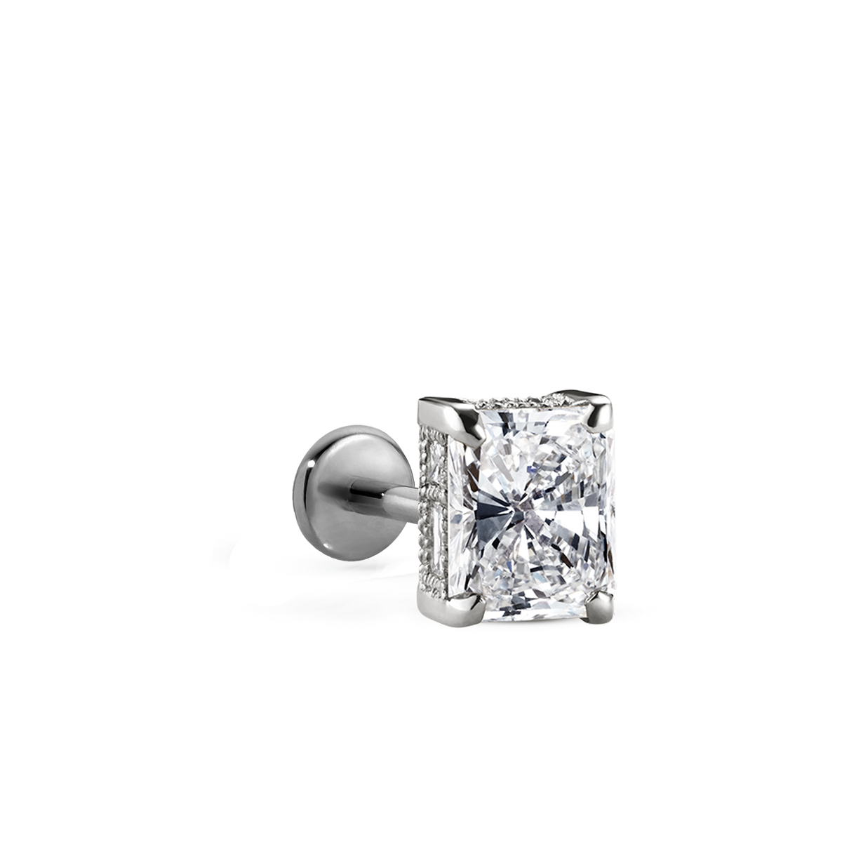 Radiant Diamond Engraved Threaded Stud Earring With Titanium Backing