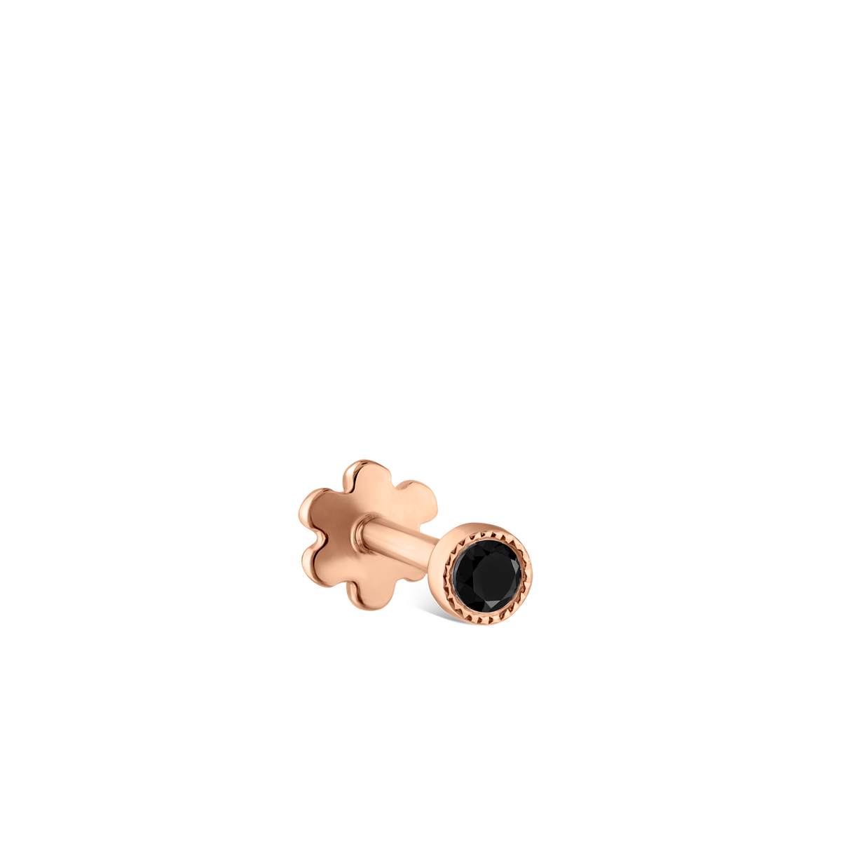 Scalloped Set Black Diamond Threaded Stud Earring