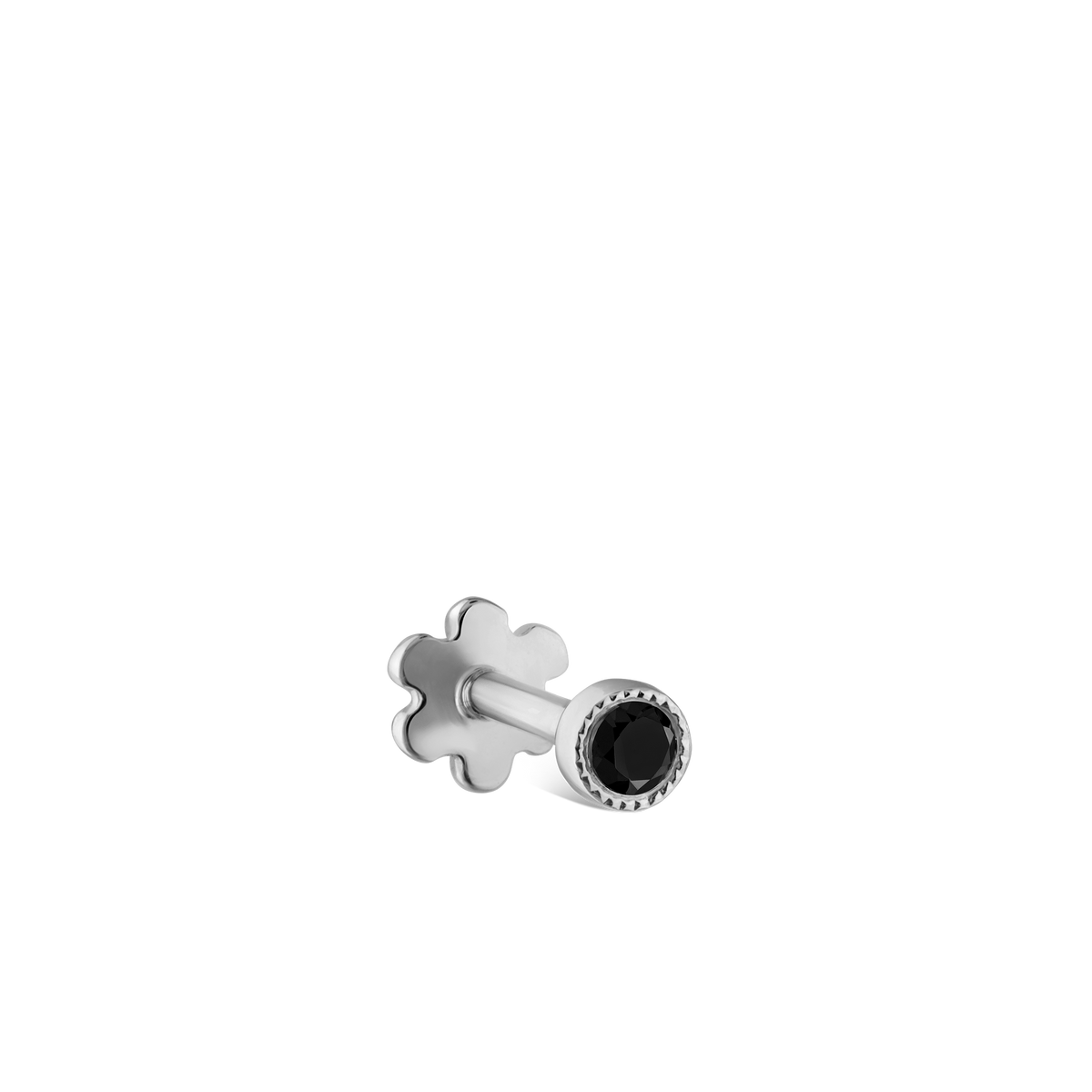 Scalloped Set Black Diamond Threaded Stud Earring