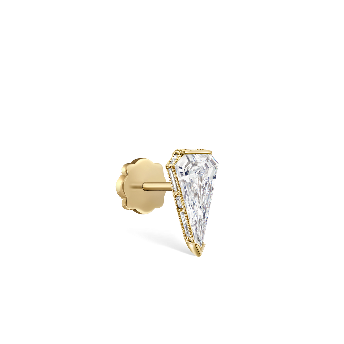Engraved Silhouette Diamond Threaded Stud Earring