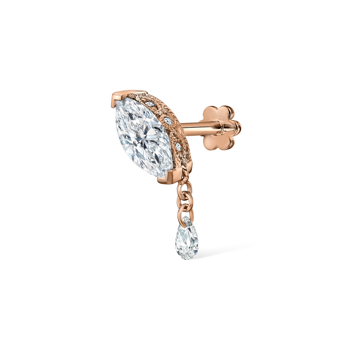 Single Teardrop Marquise Diamond Threaded Stud Earring