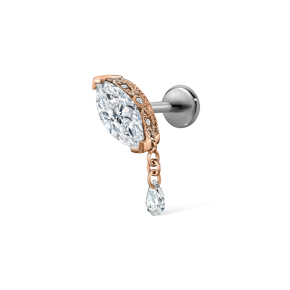 Single Teardrop Marquise Diamond Threaded Stud Earring With Titanium Backing