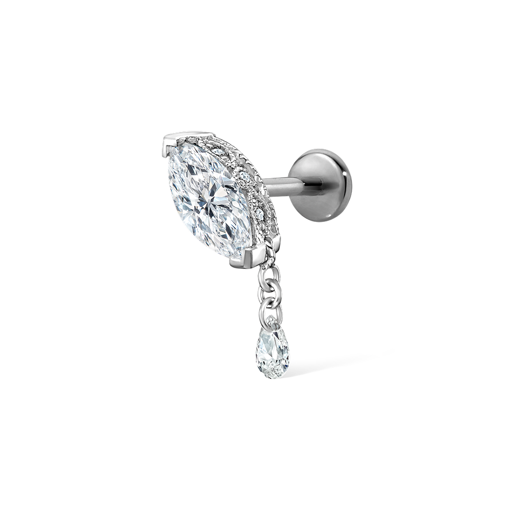 Single Teardrop Marquise Diamond Threaded Stud Earring With Titanium Backing