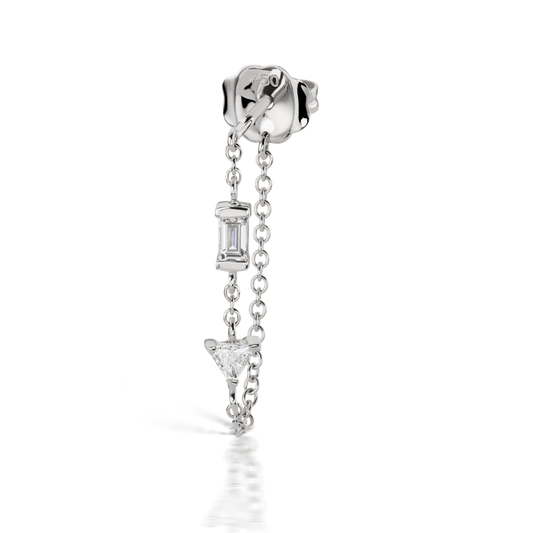 Baguette and Triangle Diamond Chain Wrap Stud Earring