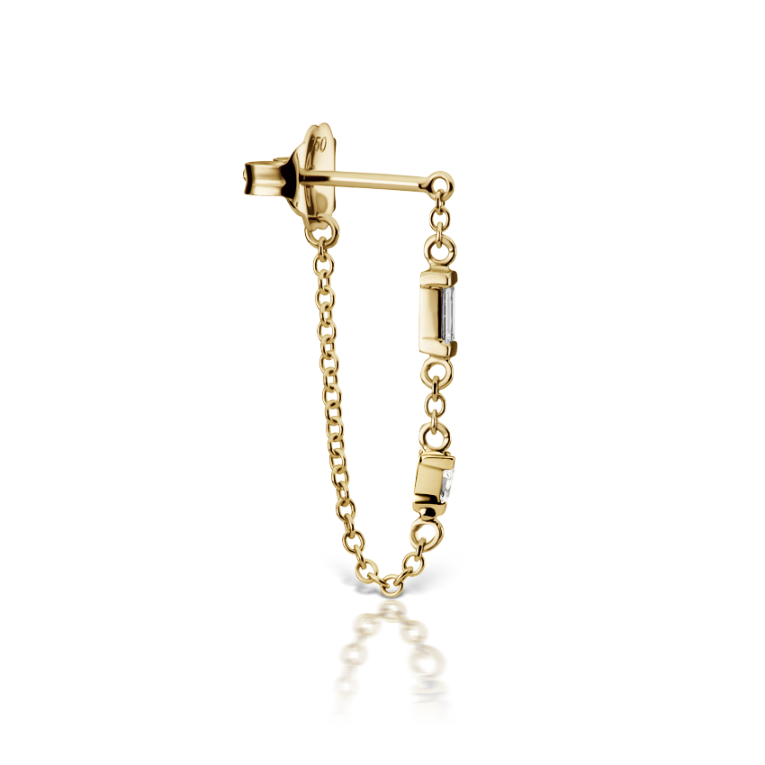 Baguette and Triangle Diamond Chain Wrap Stud Earring