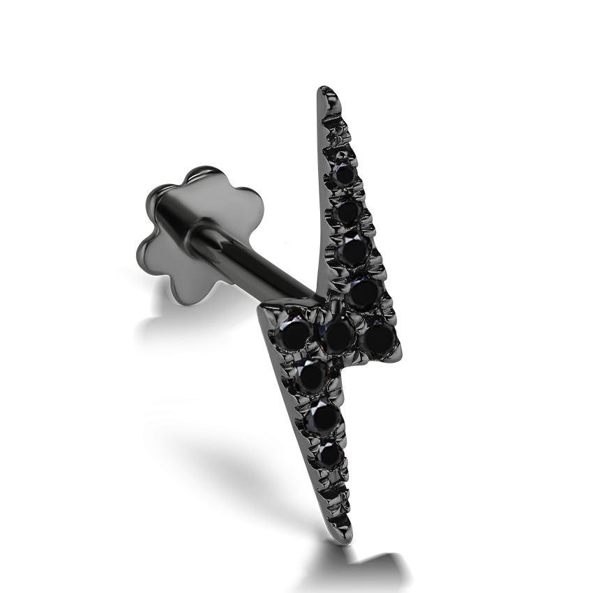 Black Diamond Lightning Bolt Threaded Stud Earring With Titanium Backing