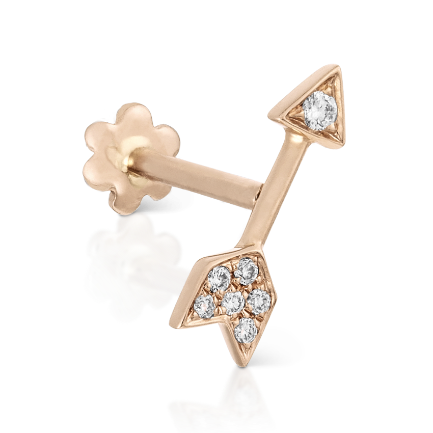 Diamond Arrow Threaded Stud Earring With Titanium Backing