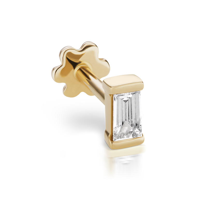 Diamond Baguette Threaded Stud Earring With Titanium Backing