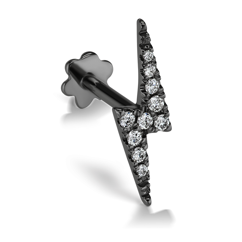 Diamond Lightning Bolt Threaded Stud Earring With Titanium Backing