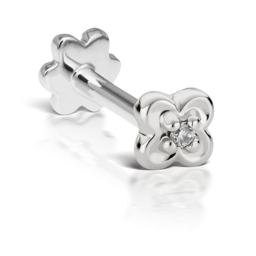 Diamond Lucky Clover Threaded Stud Earring With Titanium Backing