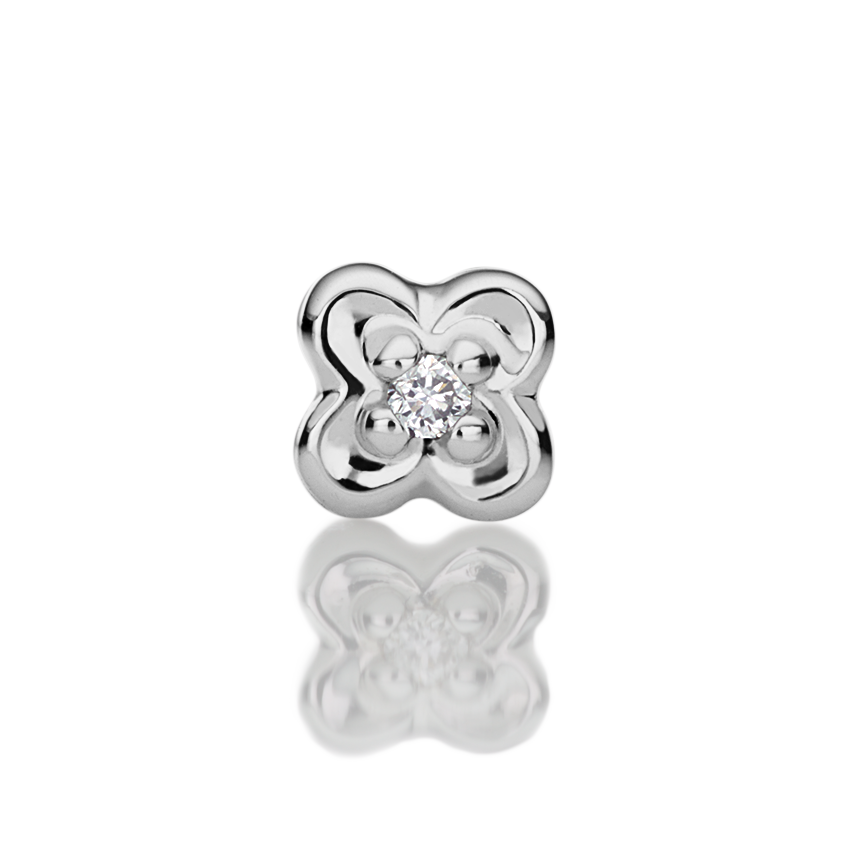 Diamond Lucky Clover Threaded Stud Earring With Titanium Backing