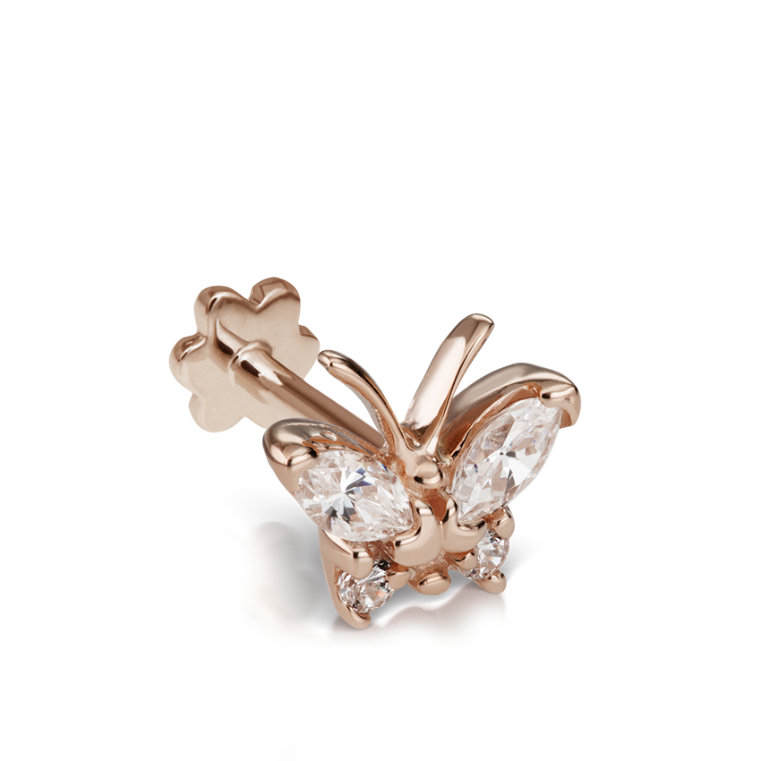 Diamond Marquise Butterfly Threaded Stud Earring With Titanium Backing