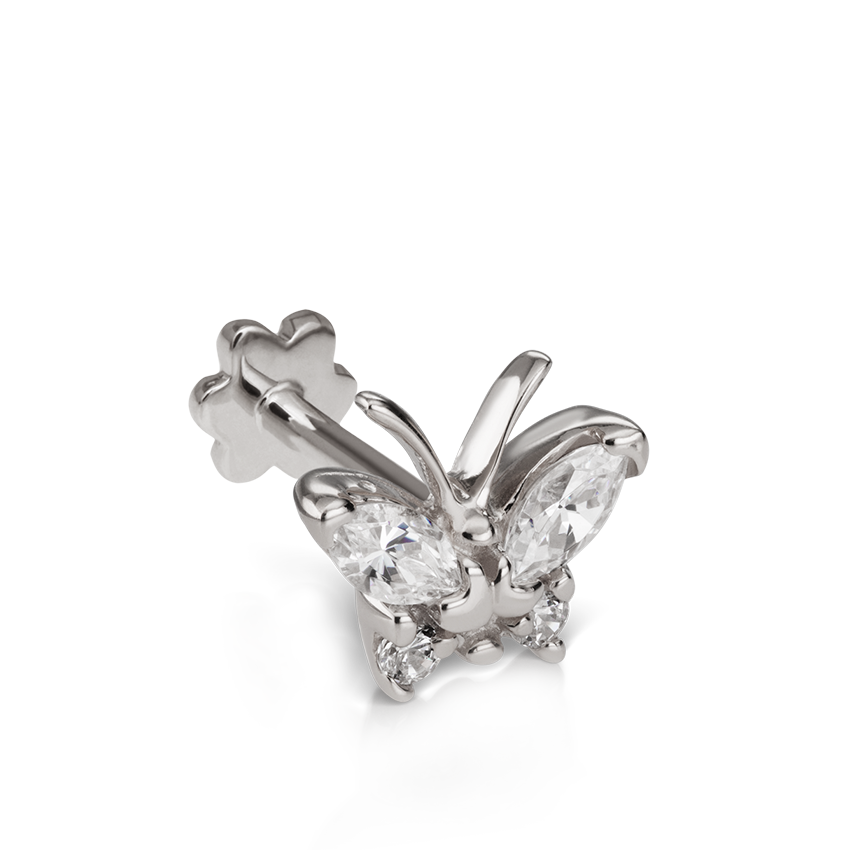 Diamond Marquise Butterfly Threaded Stud Earring