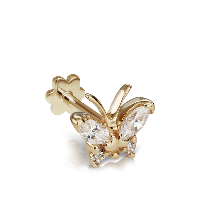 Diamond Marquise Butterfly Threaded Stud Earring