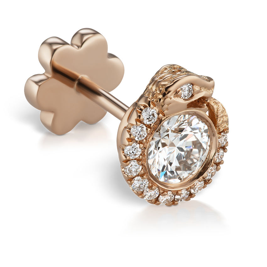 Diamond Pavé Ouroboros Threaded Stud Earring