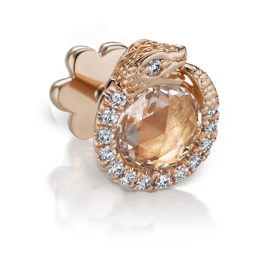 Diamond Pavé Ouroboros Threaded Stud Earring