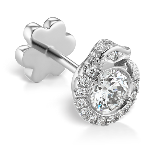Diamond Pavé Ouroboros Threaded Stud Earring With Titanium Backing