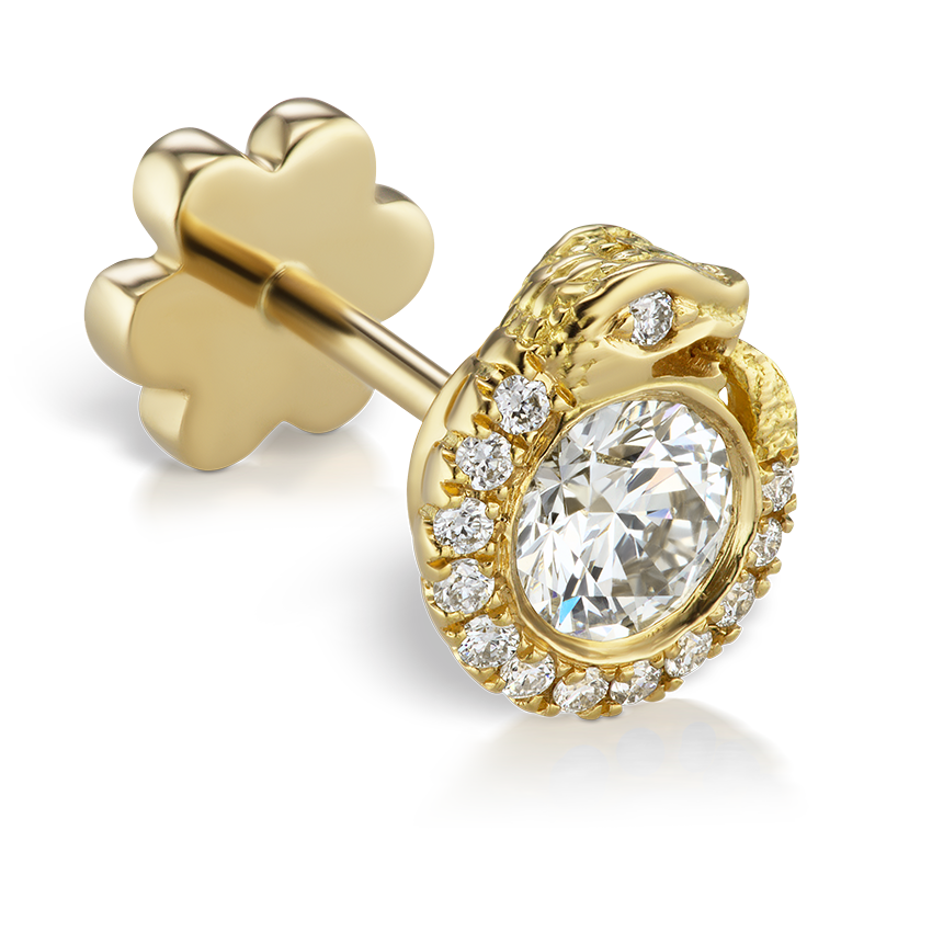 Diamond Pavé Ouroboros Threaded Stud Earring With Titanium Backing