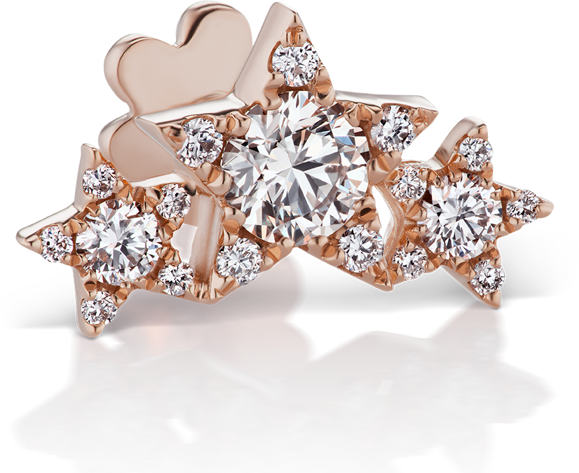 Diamond Three Star Garland Threaded Stud Earring