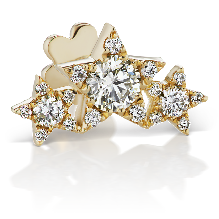 Diamond Three Star Garland Threaded Stud Earring
