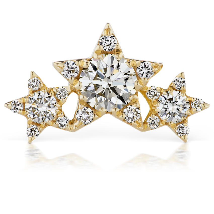 Diamond Three Star Garland Threaded Stud Earring