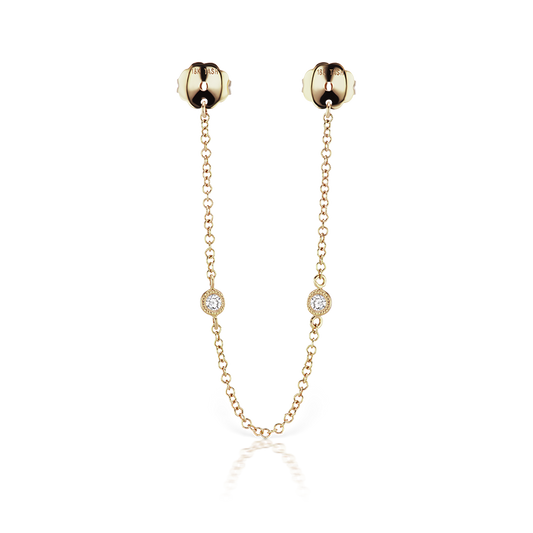 Double Scallop Set Diamond Connecting Chain Stud Earring Backs
