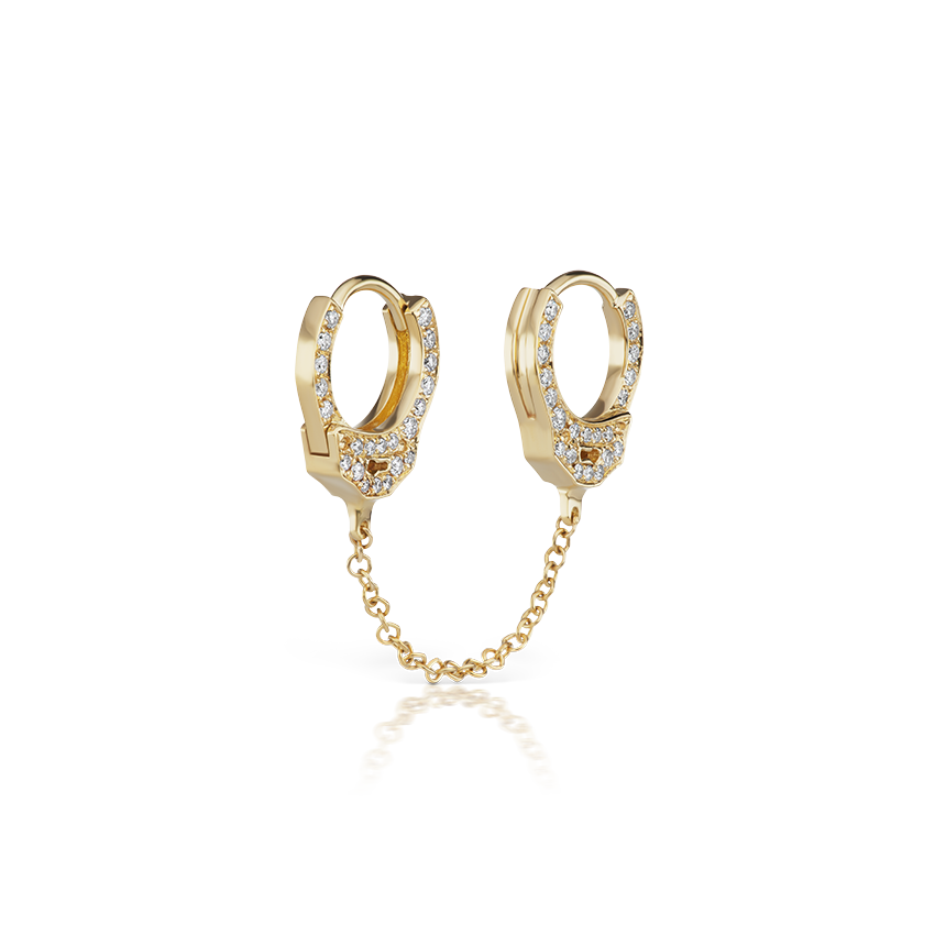 Double-sided Diamond Handcuff with Medium Chain Hoop Earring