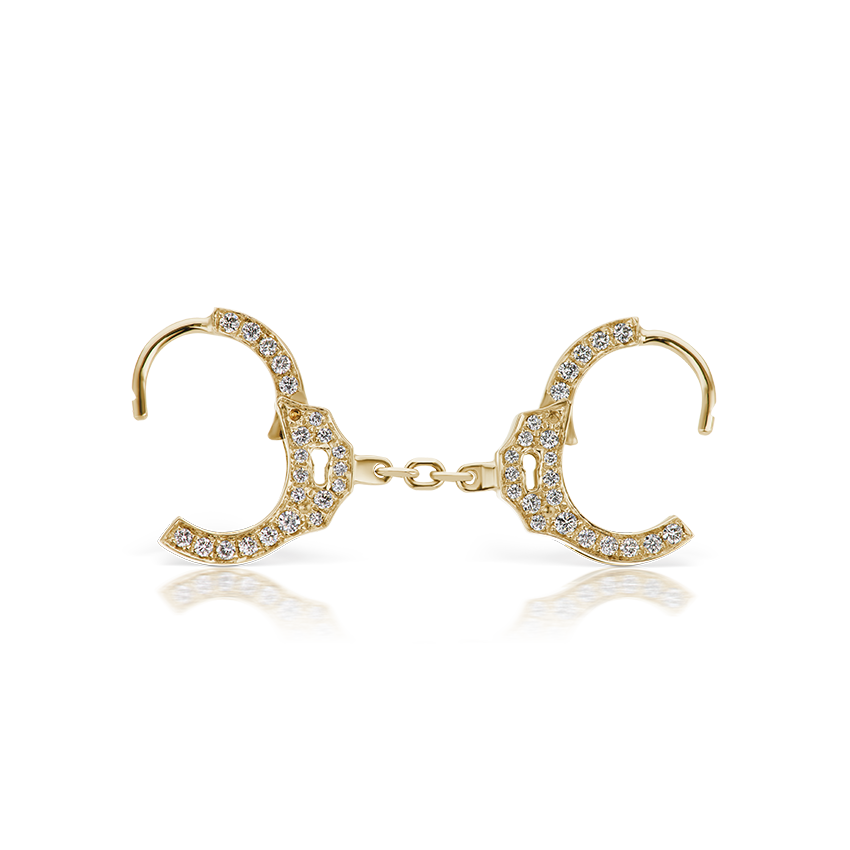 Double-sided Diamond Handcuff Hoop Earring with Short Chain