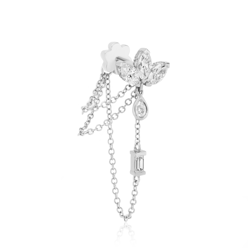 Diamond Lotus Three Chain Wrap Threaded Stud Earring