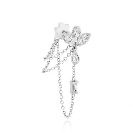 Diamond Lotus Three Chain Wrap Threaded Stud Earring