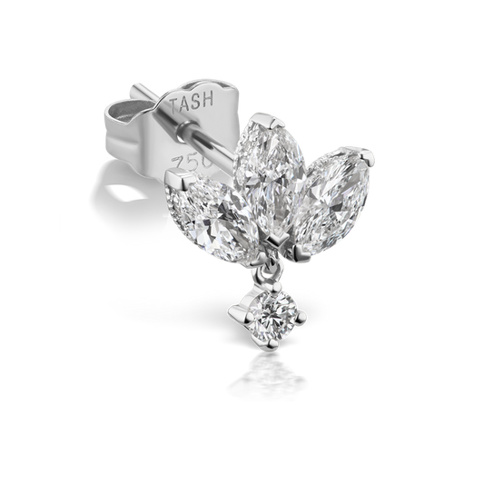 Diamond Engraved Lotus Dangle Stud Earring
