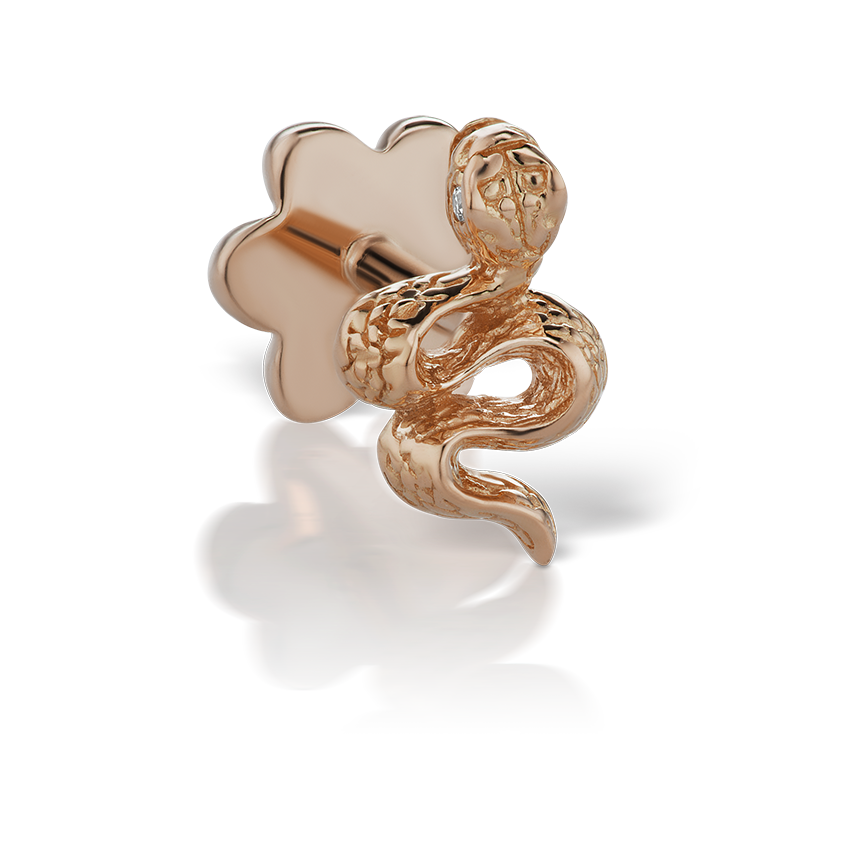 Engraved Snake with Diamond Eyes Threaded Stud Earring With Titanium Backing