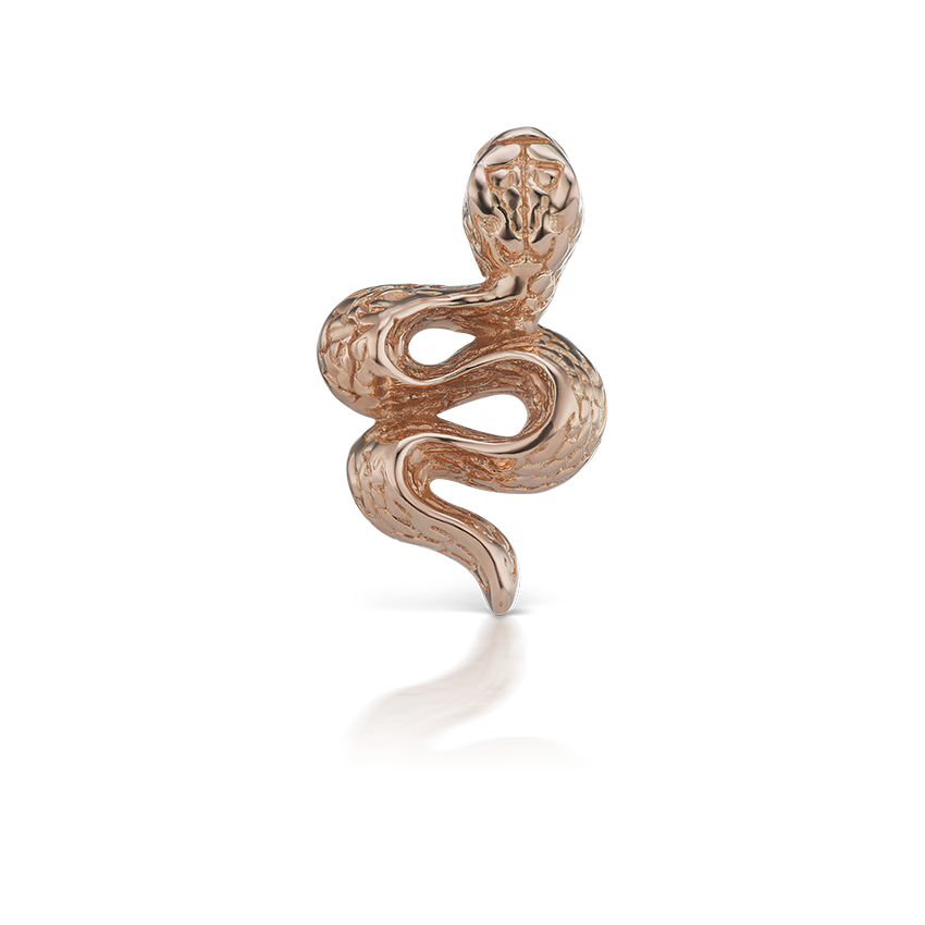 Engraved Snake with Diamond Eyes Threaded Stud Earring