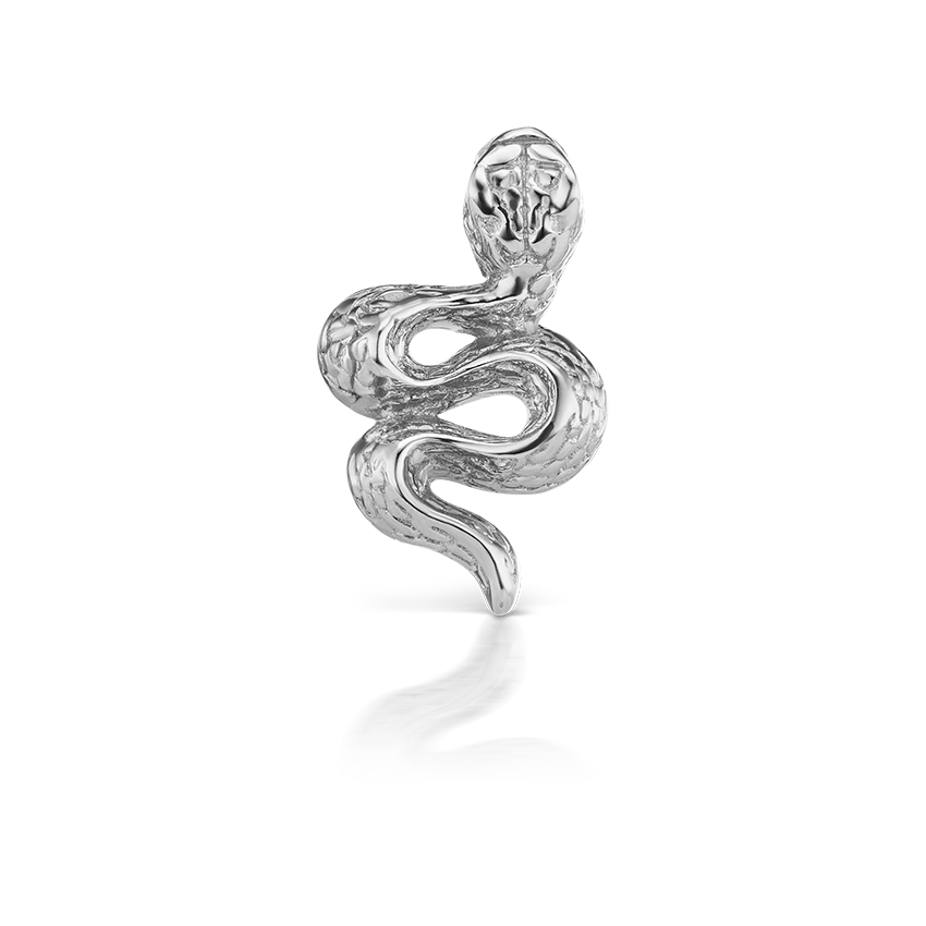 Engraved Snake with Diamond Eyes Threaded Stud Earring