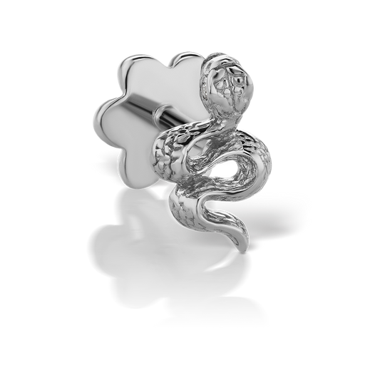 Engraved Snake with Diamond Eyes Threaded Stud Earring