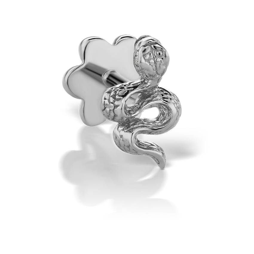 Engraved Snake with Diamond Eyes Threaded Stud Earring With Titanium Backing