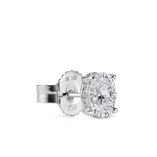 Oval Diamond Engraved Stud Earring