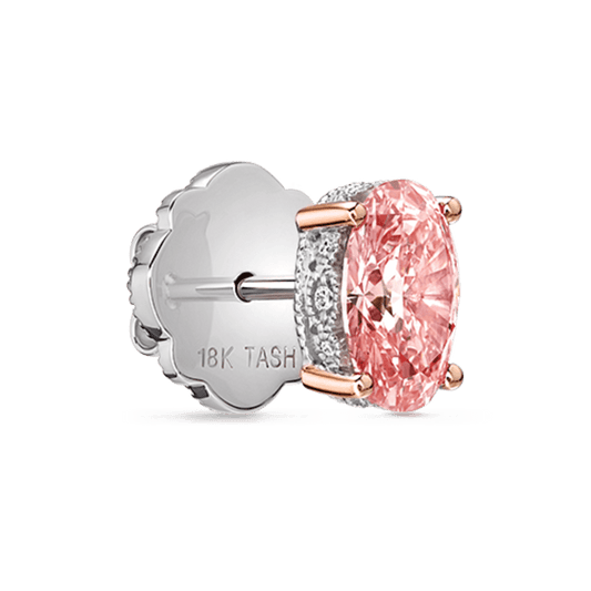 Engraved Pink Oval Diamond Stud Earring