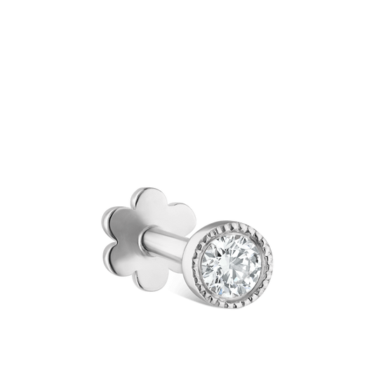 Scalloped Set Diamond Threaded Stud Earring With Titanium Backing