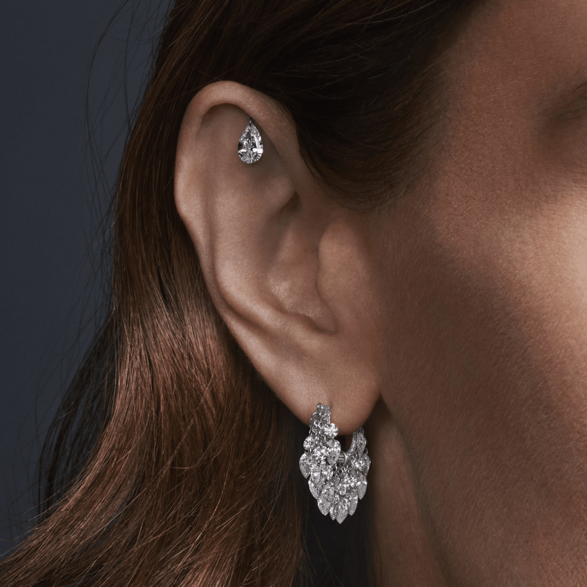 Floating Pear Diamond Charm Threaded Stud Earring With Titanium Backing