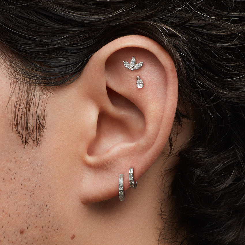 Diamond Engraved Lotus Threaded Stud Earring With Titanium Backing