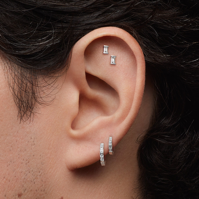 Diamond Baguette Threaded Stud Earring With Titanium Backing