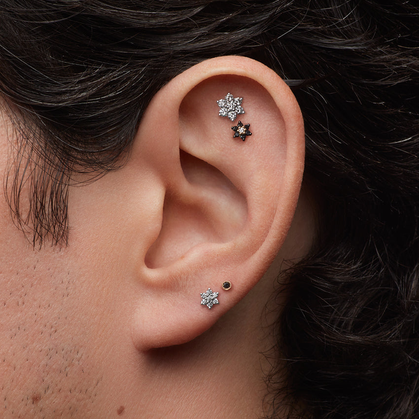 Diamond Flower Threaded Stud Earring With Titanium Backing