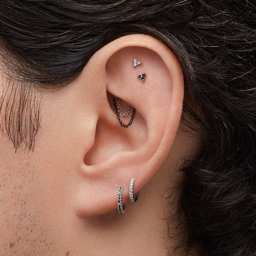 Black Diamond Trinity Threaded Stud Earring With Titanium Backing
