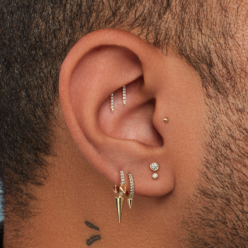 Scalloped Set Diamond Threaded Stud Earring With Titanium Backing