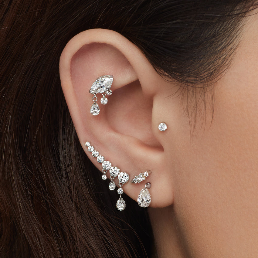 Triple Teardrop Marquise Diamond Threaded Stud Earring