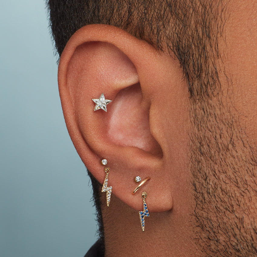 Diamond and Sapphire Lightning Bolt Threaded Charm Earring