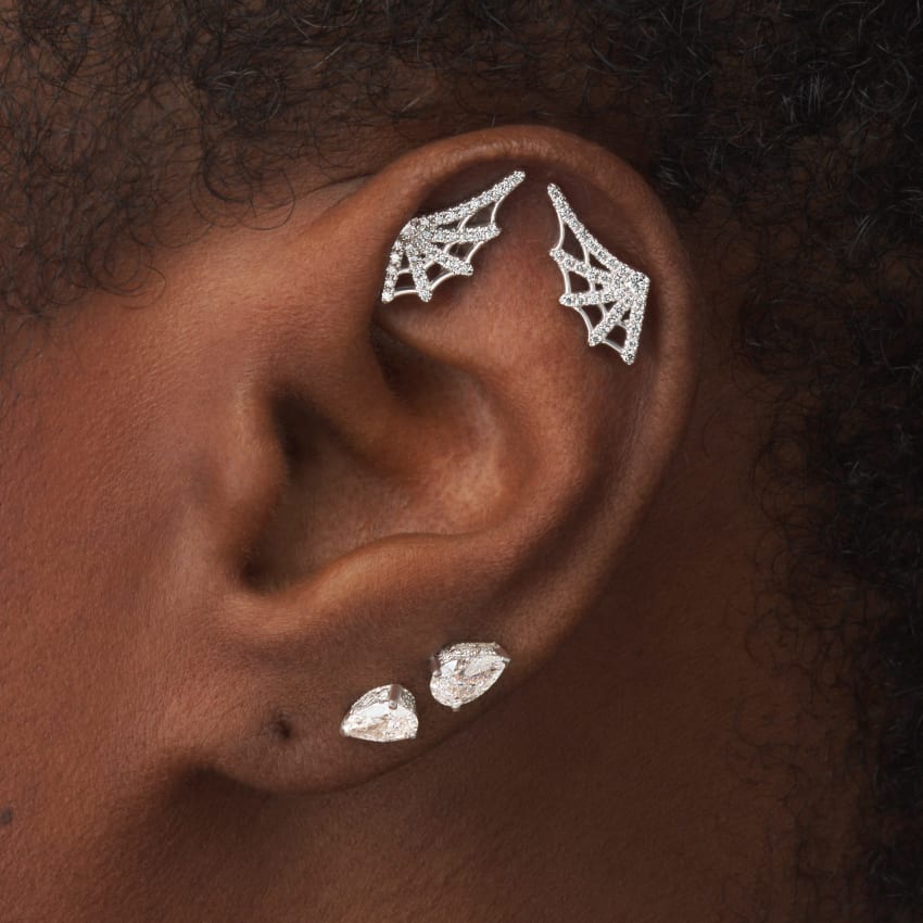 Diamond Web Threaded Stud Earring With Titanium Backing