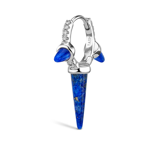 Lapis Triple Long Spike Diamond Eternity Hoop Earring