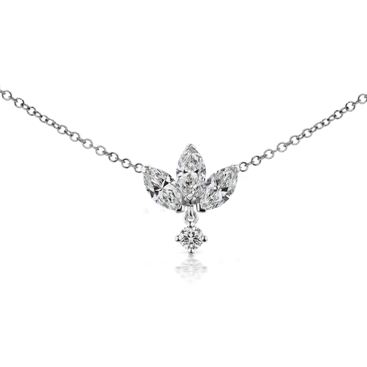 Large Engraved Diamond Lotus with Diamond Dangle Necklace